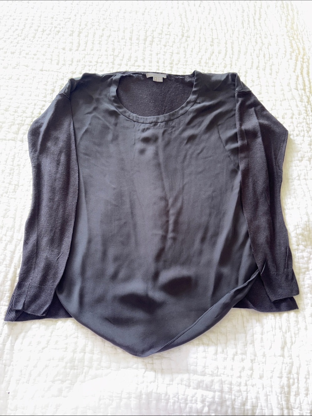 Vince. Black Women’s Layered-Sheer & Sweater Long Sleeve Top EUC S